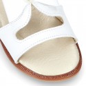 WHITE Nappa Leather Sandal shoes with central big bow and pearls design for girls.