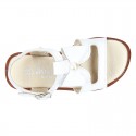 WHITE Nappa Leather Sandal shoes with central big bow and pearls design for girls.