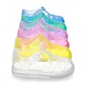 CRYSTAL COLORS TENNIS style jelly shoes for the Beach and Pool.