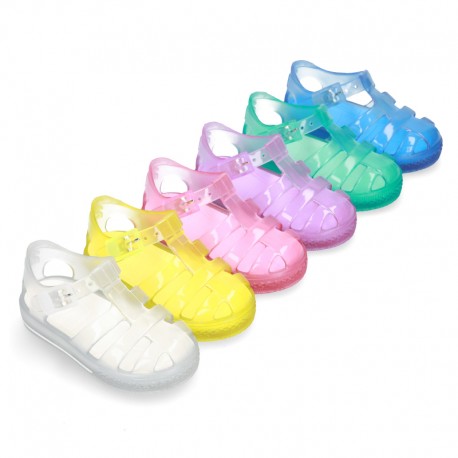 CRYSTAL COLORS TENNIS style jelly shoes for the Beach and Pool.