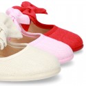 New stylized little Mary Jane shoes with velcro strap and DOUBLE BOW in LINEN.