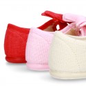 New stylized little Mary Jane shoes with velcro strap and DOUBLE BOW in LINEN.