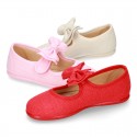 New stylized little Mary Jane shoes with velcro strap and DOUBLE BOW in LINEN.