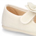 New stylized little Mary Jane shoes with velcro strap and DOUBLE BOW in LINEN.