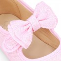 New stylized little Mary Jane shoes with velcro strap and DOUBLE BOW in LINEN.