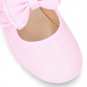 New stylized little Mary Jane shoes with velcro strap and DOUBLE BOW in LINEN.