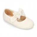 New stylized little Mary Jane shoes with velcro strap and DOUBLE BOW in LINEN.