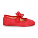 New stylized little Mary Jane shoes with velcro strap and DOUBLE BOW in LINEN.