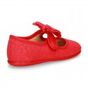 New stylized little Mary Jane shoes with velcro strap and DOUBLE BOW in LINEN.