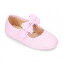 New stylized little Mary Jane shoes with velcro strap and DOUBLE BOW in LINEN.