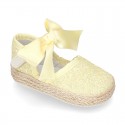 BABY leather espadrille shoes with GLITTER designs velcro strap and ribbon.