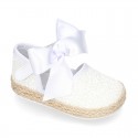 BABY leather espadrille shoes with GLITTER designs velcro strap and ribbon.