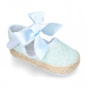 BABY leather espadrille shoes with GLITTER designs velcro strap and ribbon.