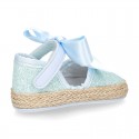 BABY leather espadrille shoes with GLITTER designs velcro strap and ribbon.