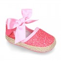 BABY leather espadrille shoes with GLITTER designs velcro strap and ribbon.