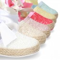 BABY leather espadrille shoes with GLITTER designs velcro strap and ribbon.