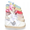 BABY leather espadrille shoes with GLITTER designs velcro strap and ribbon.