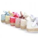 BABY leather espadrille shoes with GLITTER designs velcro strap and ribbon.