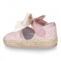 BABY leather espadrille shoes with GLITTER designs velcro strap and ribbon.