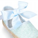 BABY leather espadrille shoes with GLITTER designs velcro strap and ribbon.