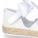 BABY leather espadrille shoes with GLITTER designs velcro strap and ribbon.