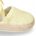 BABY leather espadrille shoes with GLITTER designs velcro strap and ribbon.