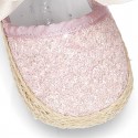 BABY leather espadrille shoes with GLITTER designs velcro strap and ribbon.