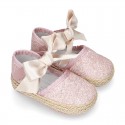 BABY leather espadrille shoes with GLITTER designs velcro strap and ribbon.