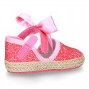 Alpargata BABY con velcro y lazo en piel con GLITTER.