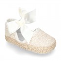 BABY leather espadrille shoes with GLITTER designs velcro strap and ribbon.