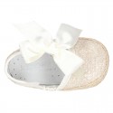 Alpargata BABY con velcro y lazo en piel con GLITTER.