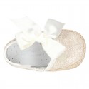 BABY leather espadrille shoes with GLITTER designs velcro strap and ribbon.