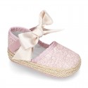 BABY leather espadrille shoes with GLITTER designs velcro strap and ribbon.