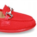 Cotton canvas Moccasin shoes with stirrup detail for toddler boys.