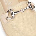 Cotton canvas Moccasin shoes with stirrup detail for toddler boys.