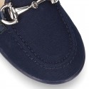 Cotton canvas Moccasin shoes with stirrup detail for toddler boys.