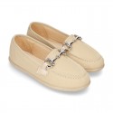 Cotton canvas Moccasin shoes with stirrup detail for toddler boys.