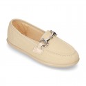 Cotton canvas Moccasin shoes with stirrup detail for toddler boys.