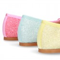 New Fashion SOFT GLITTER Ballet Flats with adjustable ribbon.