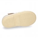 Cotton canvas Sandal T-Strap espadrille shoes with velcro strap.