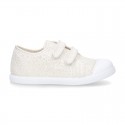 Canvas sneakers with metal finish and toe cap with VELCRO strap closure.