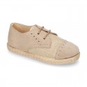 NATURAL LINEN canvas Laces up shoes espadrille style combined with suede leather.