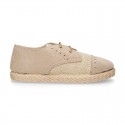 NATURAL LINEN canvas Laces up shoes espadrille style combined with suede leather.