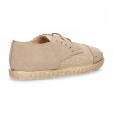 NATURAL LINEN canvas Laces up shoes espadrille style combined with suede leather.