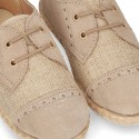 NATURAL LINEN canvas Laces up shoes espadrille style combined with suede leather.