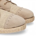 NATURAL LINEN canvas Laces up shoes espadrille style combined with suede leather.