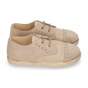 NATURAL LINEN canvas Laces up shoes espadrille style combined with suede leather.