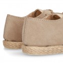 NATURAL LINEN canvas Laces up shoes espadrille style combined with suede leather.