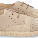 NATURAL LINEN canvas Laces up shoes espadrille style combined with suede leather.