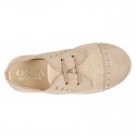 NATURAL LINEN canvas Laces up shoes espadrille style combined with suede leather.